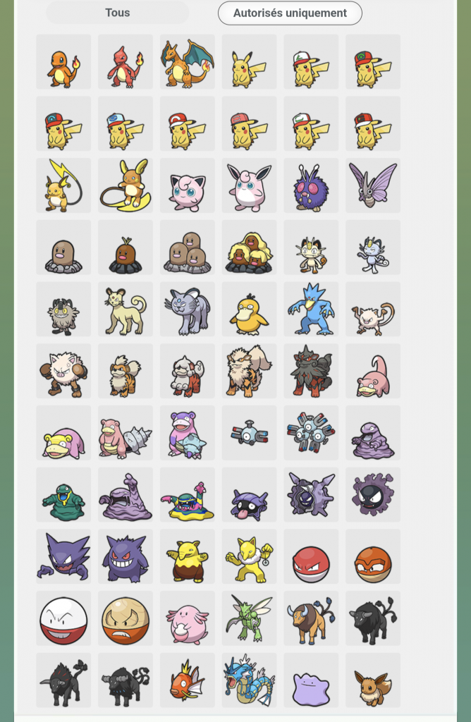 Pokémon autorisés combats classés compétition 