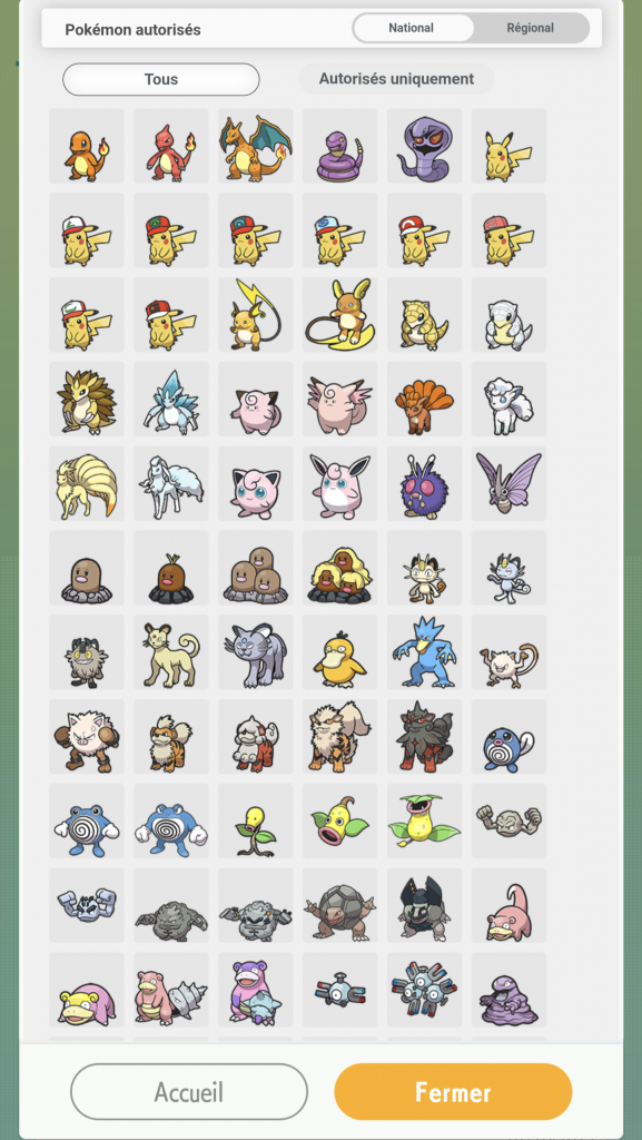 Règlement E liste Pokémon 