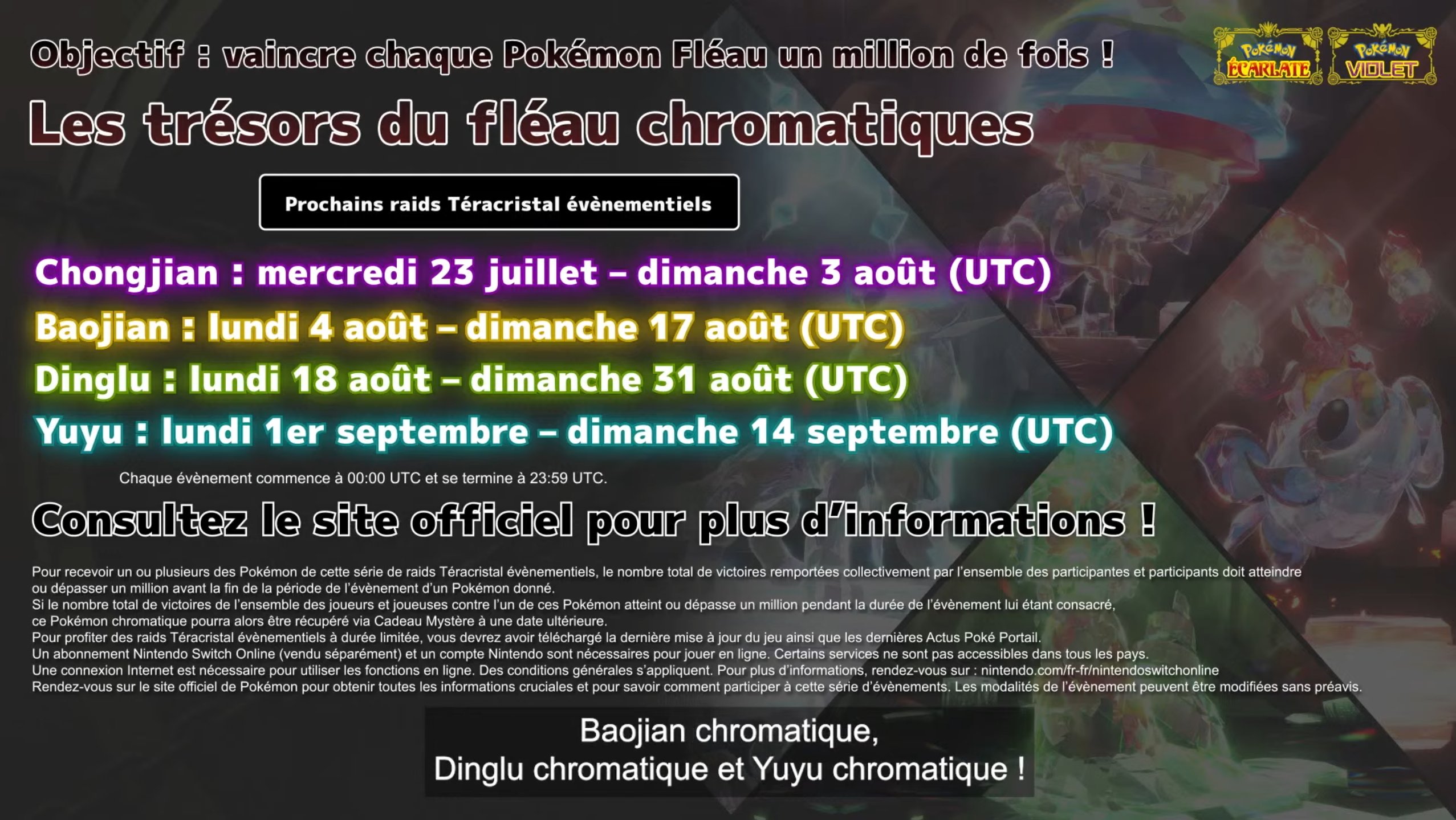 Raids Téracristal évènementiels pour obtenir des Pokémon Fleaux chromatiques !